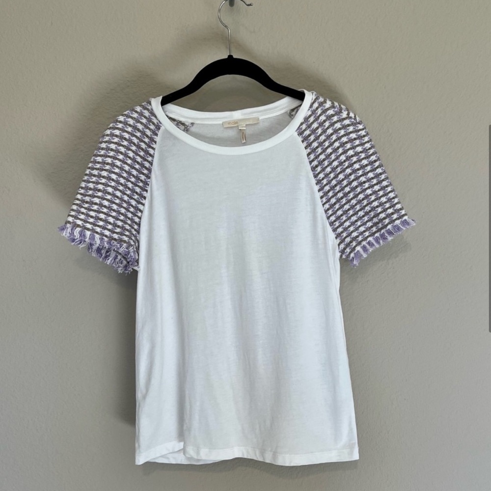 Maje Purple Tweed Organic Cotton Short Sleeve T-Shirt View 3